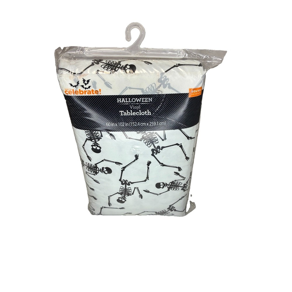 Way To Celebrate Halloween SKELTONS PEVA Vinyl Tablecloth - Size 60"×102 " NEW